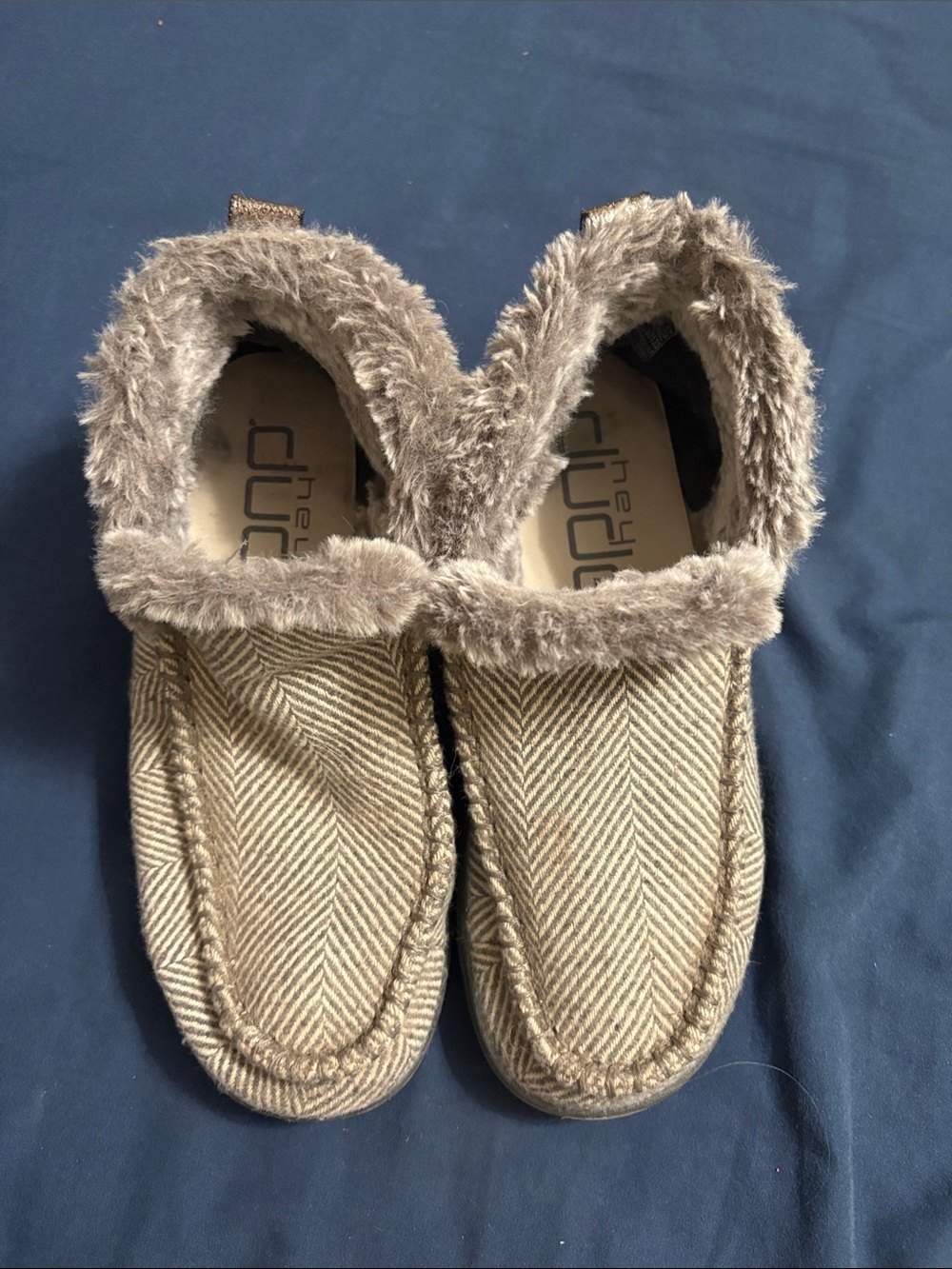 Hey Dude Tan Herringbone Faux-Fur Moccasins